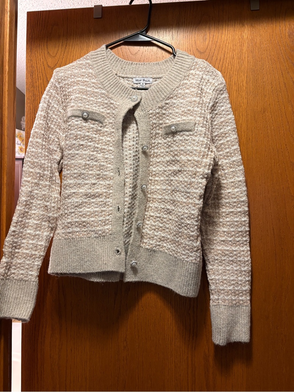 white birch Beige Textured Knit Cardigan Sweater